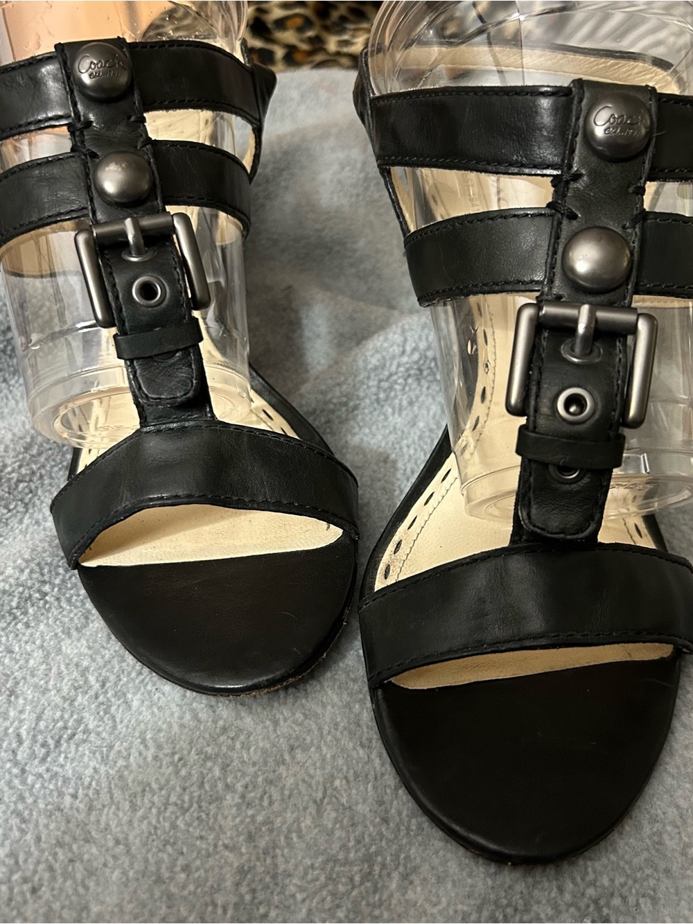 Coach Black Leather Strappy Buckle Heels